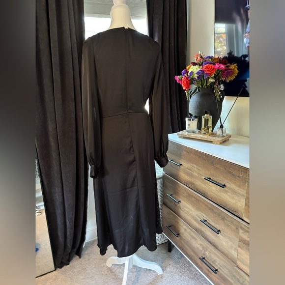 Express Satin Black Wrap Dress - Picture 4 of 6